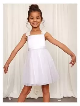 Image of Chi Chi London Younger Girls 3D Floral Strap Tulle Midi Dress - White, Size 4 Years, Women