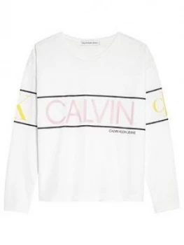 Image of Calvin Klein Jeans Girls Long Sleeve Logo T-Shirt, White, Size Age: 8 Years, Women