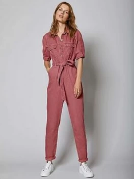 Image of Mint Velvet Cotton Twill Jumpsuit - Pink, Size 14, Women