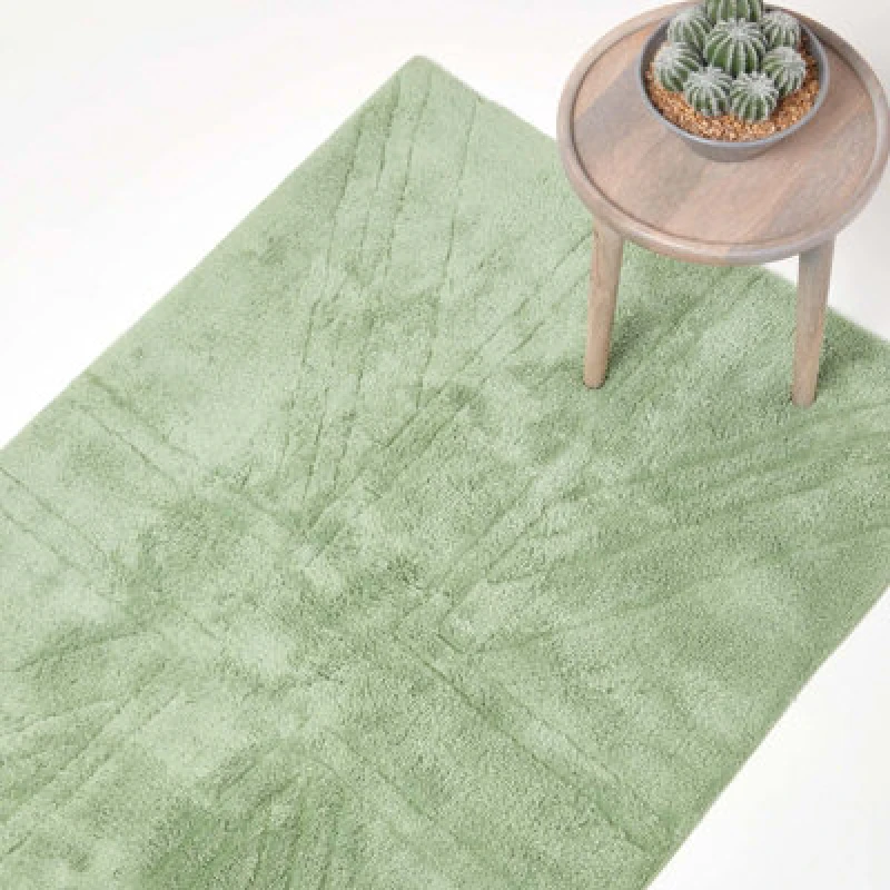Image of Homescapes Cotton Tufted Rug Union Jack Plain Embossed Mat Sage Green,90 X 150 Cm