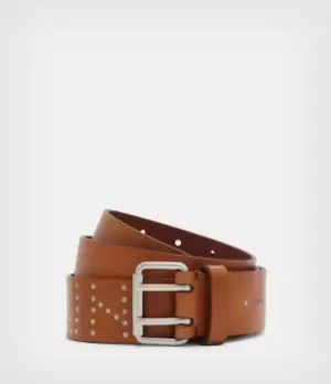 Image of Remi AllSaints Womens Leather Belt, Tan, Size: L