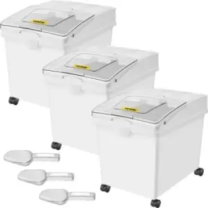 Image of 3 X 40l Ingredient Storage Bin Rice Flour Bin On Wheels 8.8 Gallons With Scoop