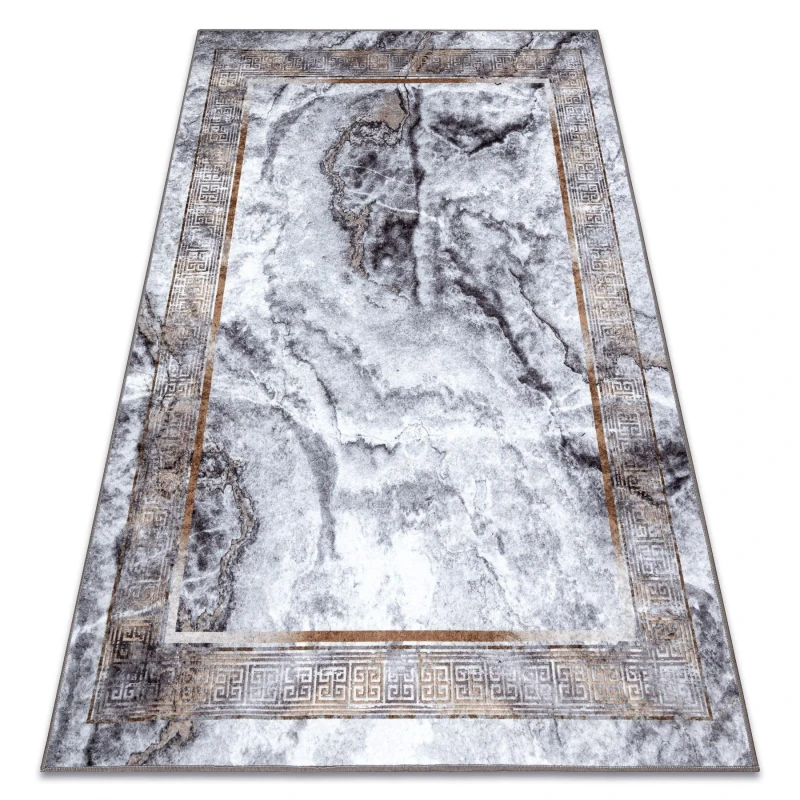 Image of RugsX Miro 51278.812 Washing Carpet Marble, Greek Anti Slip - Grey / Gold 140X190 Cm