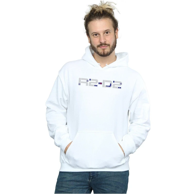 Image of Star Wars Star Wars Men The Rise Of Skywalker R2-D2 Text Logo Hoodie in White Size: Small White S Male 5059400574753