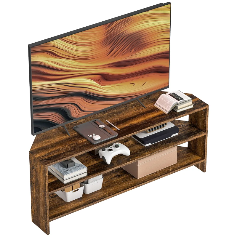 Image of HOMCOM HOMCOM Corner TV Stand for TVs up to 47", TV Unit with Open Shelves in Dark Brown Dark Brown One Size Unisex 5063603065413