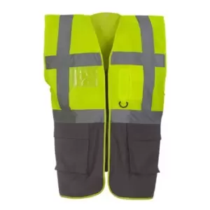 Image of Yoko Hi-Vis Premium Executive/Manager Waistcoat / Jacket (Pack of 2) (L) (Hi Vis Yellow/Grey)