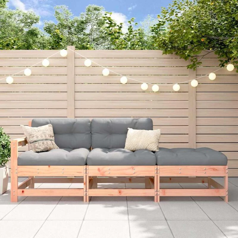 Image of vidaXL 3 Piece Garden Lounge Set with Cushions Solid Wood Douglas, Brown 825602