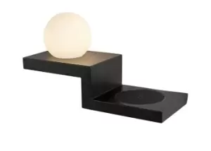 Image of Zanzibar Wall Lamp Switched Globe With Mobile Phone Induction Charger, 6W LED, 3000K, 470lm, Sand Black