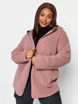 Image of Yours Pink Teddy Hooded Jacket, Pink, Size 26-28, Women