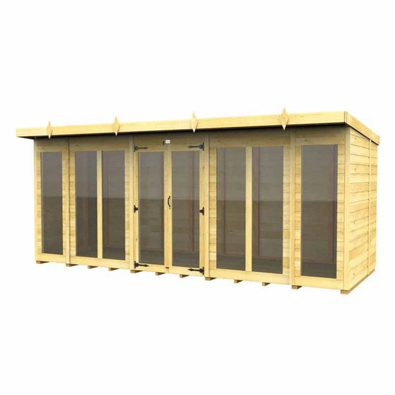 Image of Buttercup Farm 16x8 ft Pent Summer House (Full Height Window) - L231 x W474 x H201cm in Brown Brown Unisex