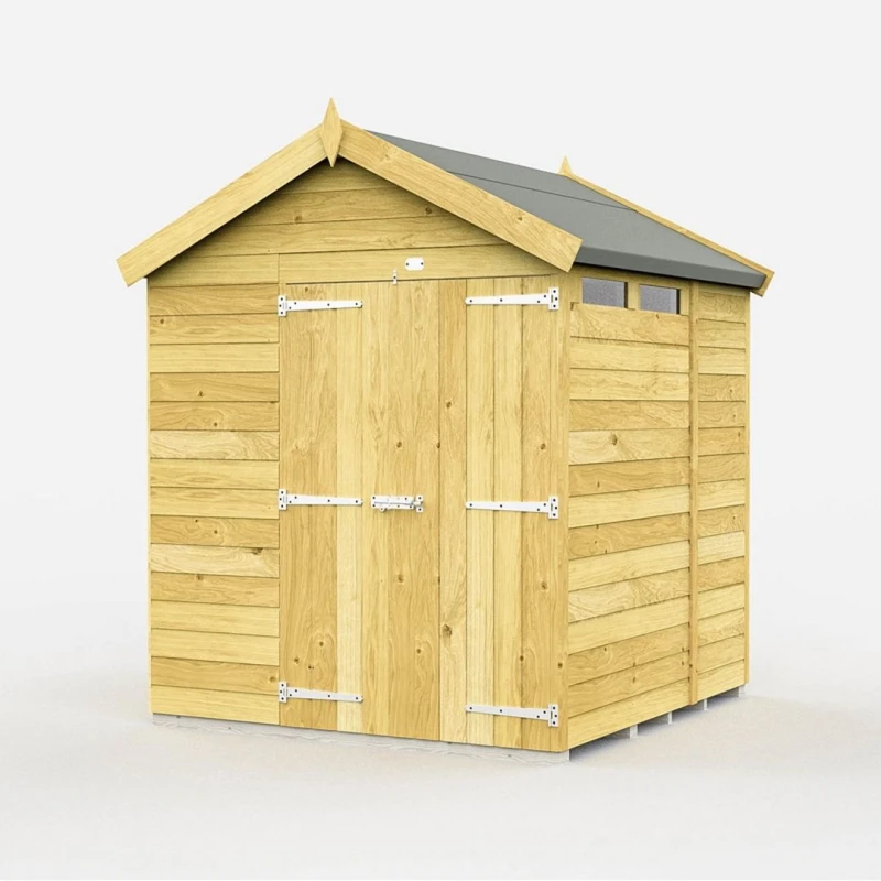 Image of Buttercup Farm 6 x 6 Feet Apex Security Shed - Double Door - L187 x W175 x H217cm in Brown Brown Unisex