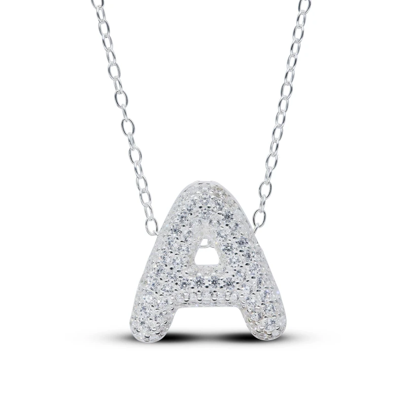Image of Be You Sterling Silver Cubic Zirconia Initial Necklace Silver female A