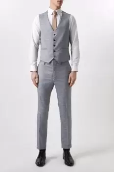 Image of Mens Slim Fit Chambray Blue Slub Waistcoat