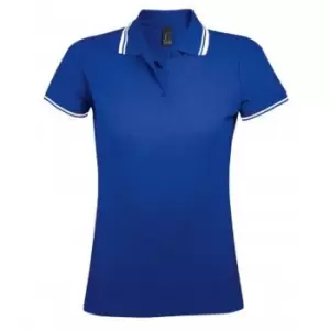 Image of SOLS Womens/Ladies Pasadena Tipped Short Sleeve Pique Polo Shirt (S) (Royal/White)
