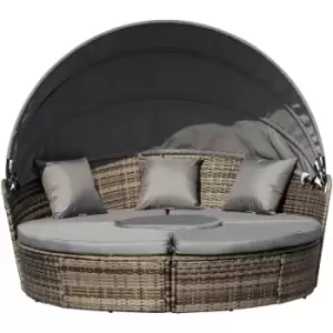 Image of Outsunny 5 PCs Cushioned Outdoor Plastic Rattan Round Sofa Bed Table Set Grey - Grey