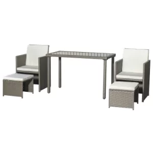 Image of Outsunny 5 PCs Rattan Garden Furniture Space-saving Wicker Weave Sofa Set Conservatory Dining Table Table Chair Footrest Cushioned Grey