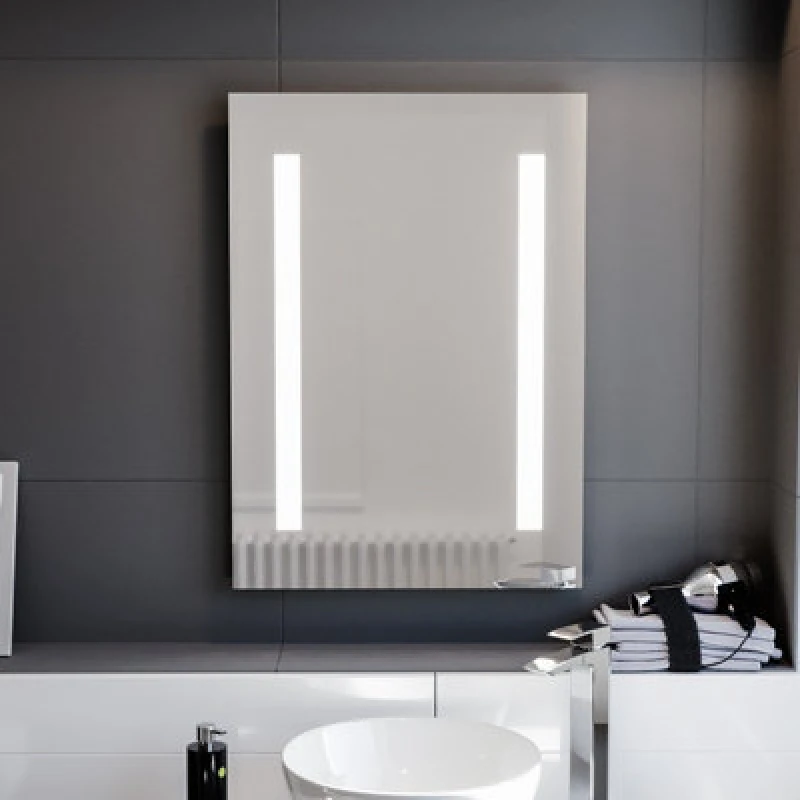 Image of Nes Home Bathroom LED Mirror with Battery Powered Button Switch 500 x 700mm Silver