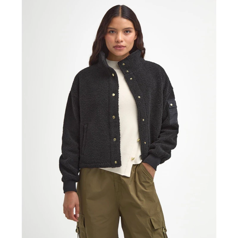 Image of Barbour International Callie Fleece Bomber Jacket - UK 16 Black Coats and Jackets female LOL0620BK11 UK 16