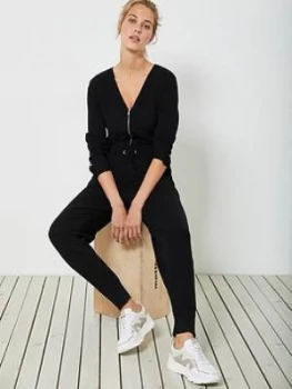 Image of Mint Velvet Luxe Knitted Jumpsuit - Black, Size XS, Women