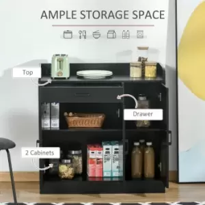 Image of Modern Sideboard with Storage Cabinet, Floor Cupboard with Drawer Black - Homcom