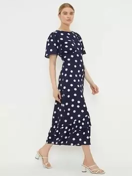 Image of Dorothy Perkins Spot Frill Hem Midi Dress - Navy, Blue, Size 16, Women