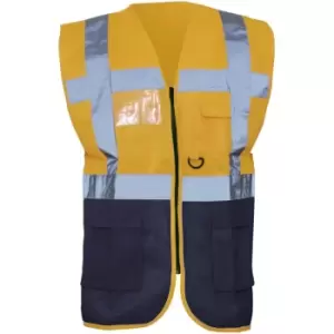 Image of Yoko Hi-Vis Premium Executive/Manager Waistcoat / Jacket (Pack of 2) (3XL) (Orange/Navy) - Orange/Navy