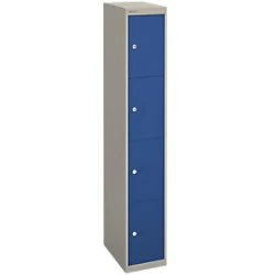 Image of Bisley Basic Contract Locker Lockable with 4 Doors CLK184 Steel 305 x 457 x 1802mm Goose Grey & Oxford Blue