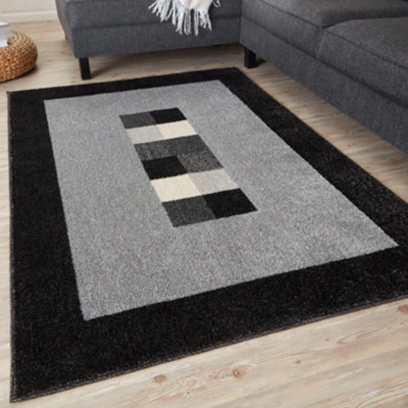 Image of THE RUGS Ephesus Collection Modern Rugs Grey Black 7439GB Size: 80cm x 150cm Black Unisex 80cm x 150 cm