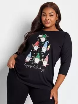 Image of Yours Ls Novelty Tee - Gonk Tree, Black, Size 16, Women