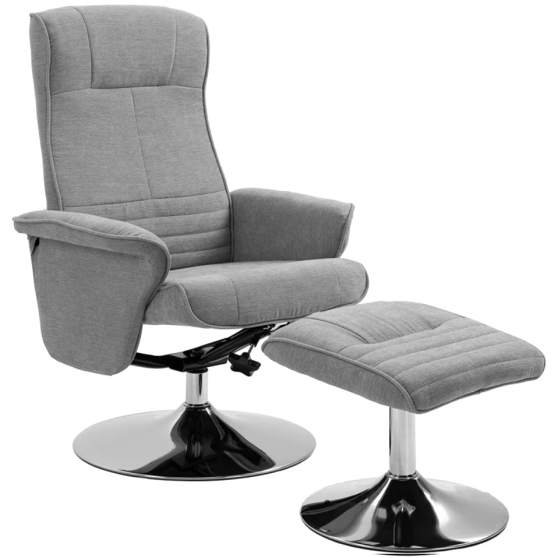 Image of HOMCOM HOMCOM Upholstered Swivel Recliner Armchair with Ottoman, Grey Grey Armchair Unisex 5063603061477