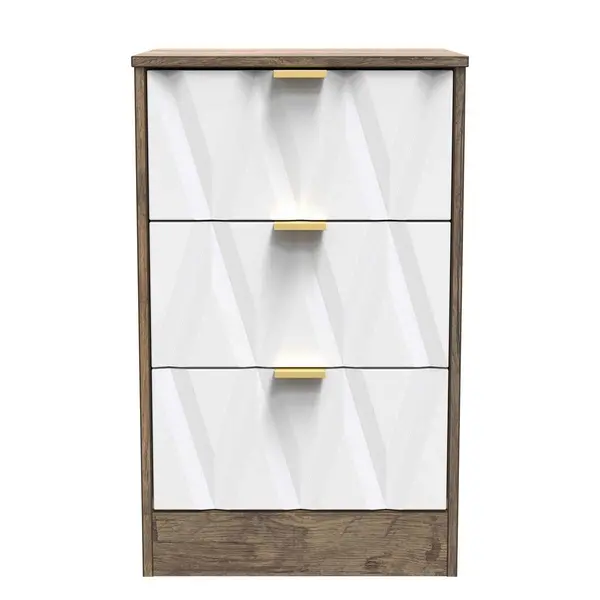 Image of Welcome Furniture Ready Assembled Las Vegas 3 Drawer Bedside Cabinet In White Matt & Vintage Oak LVF001WMVO