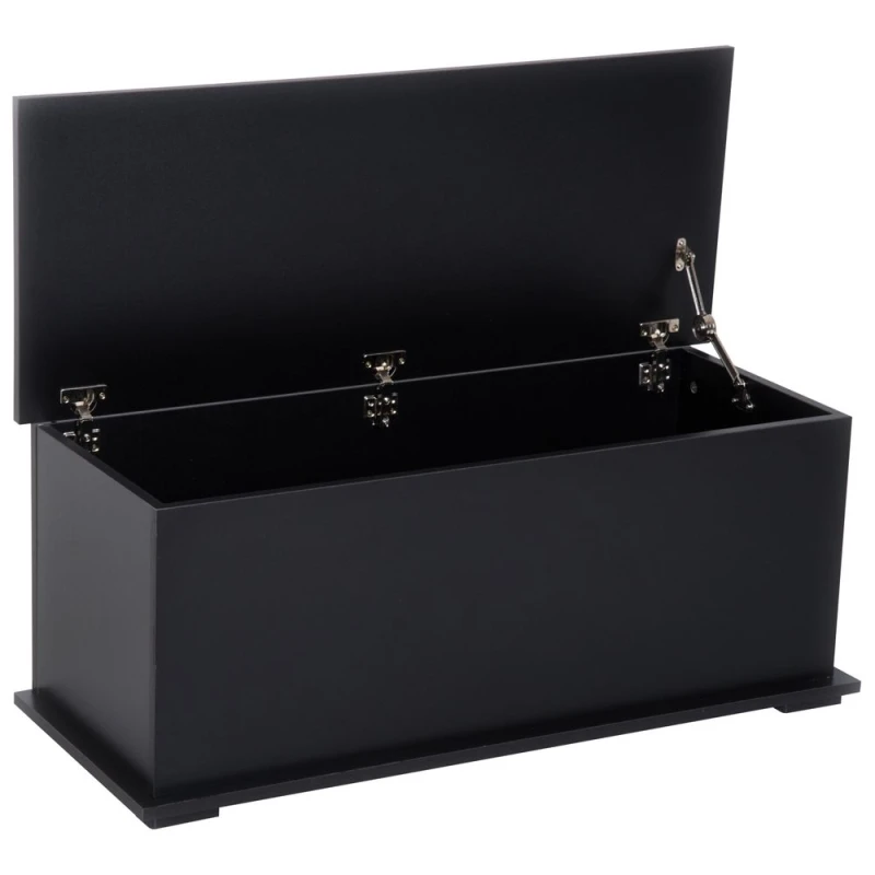 Image of HOMCOM HOMCOM Wooden Storage Box Clothes Toy Chest Bench Seat Ottoman Bedding Blanket Trunk Container with Lid - Black