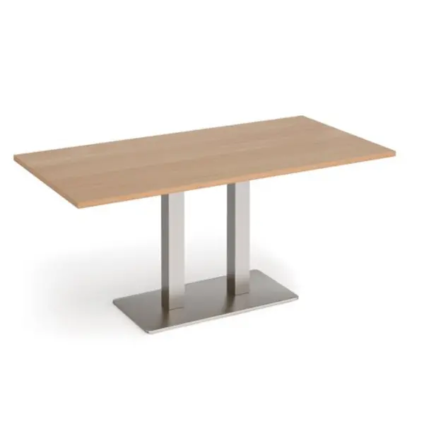Image of Eros Eros rectangular dining table with flat brushed steel rectangular base and twin uprights 1600mm x 800mm - beech EDR1600-BS-B