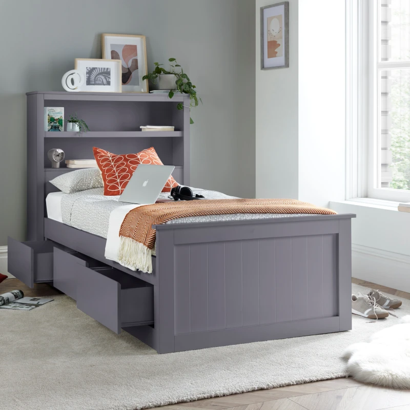 Image of Bedmaster Enzo Grey Storage Wooden Bed Frame - 3ft Single