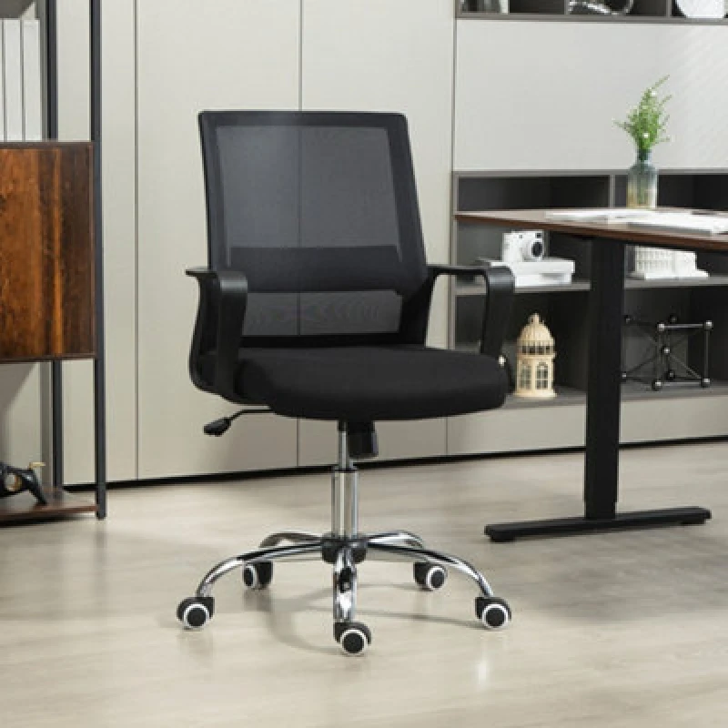 Image of VINSETTO Office Chair Adjustable Height Mesh with Swivel Wheels Black