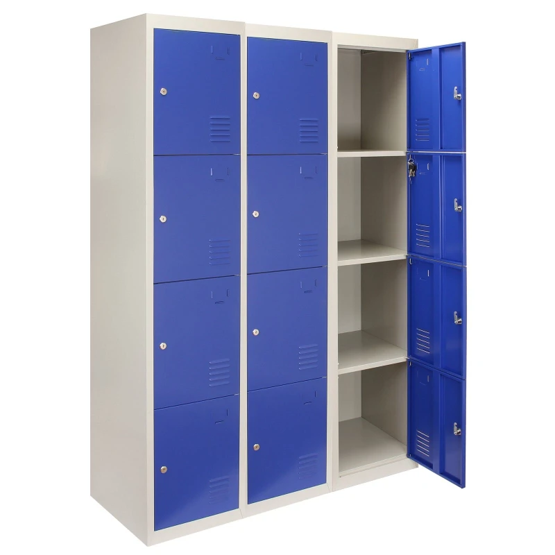Image of MonsterShop 3 X Metal Storage Lockers - Four Doors, Blue - Flatpack