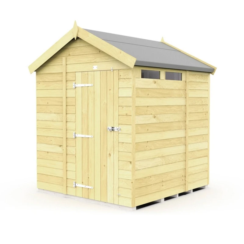 Image of Buttercup Farm 6 x 6 Feet Apex Security Shed - Single Door - L187 x W175 x H217cm in Brown Brown Unisex