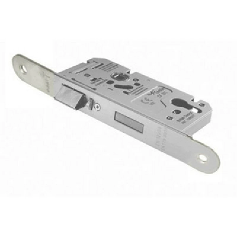 Image of Loops DIN Euro Profile Escape Lock Radius Forend 60mm Backset Satin Steel Metallics unisex
