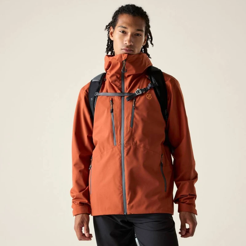 Image of Dare 2b Mens Arising IV Hooded Walking Waterproof Jacket in Burnt Orange Size: 3XL Burnt Orange Male 3XL