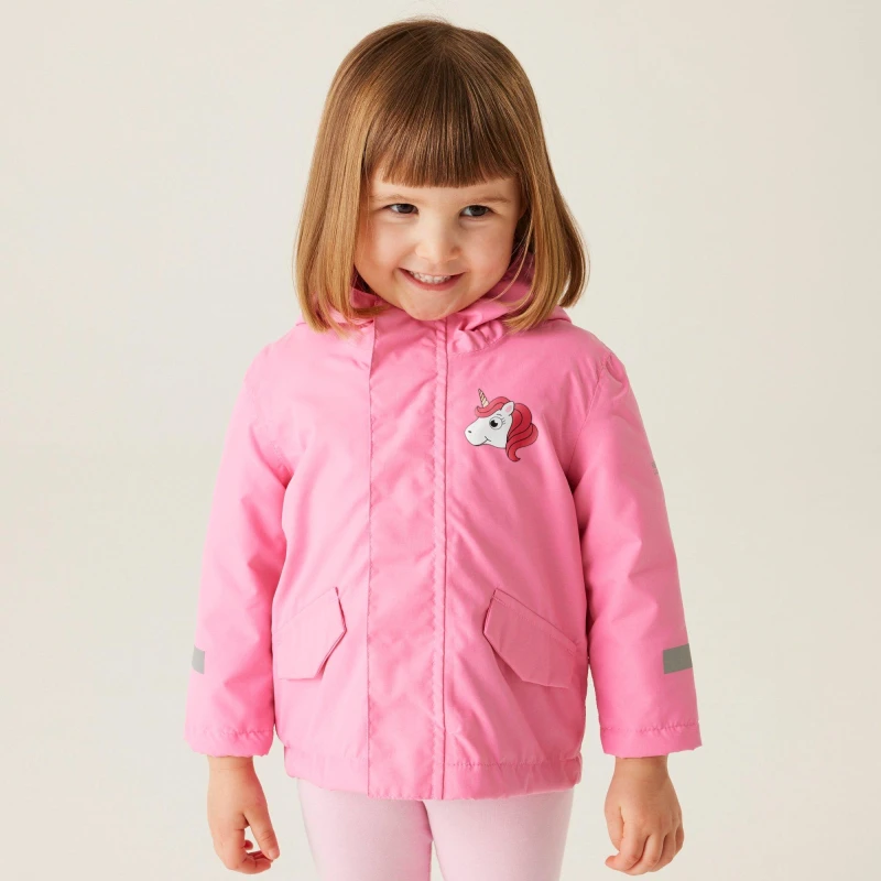 Image of Regatta Girls Animal Rainy Day Waterproof Jacket 60-72 Months (110-116cm) Luna the Unicorn Sweet Pink RKP276G-DAL-60