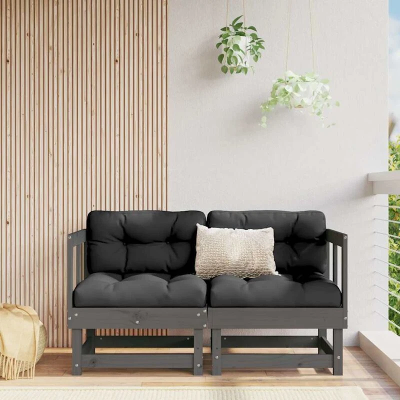 Image of VIDAXL Corner Sofas with Cushions 2 pcs Grey Solid Wood Pine Vidaxl 8720845801748