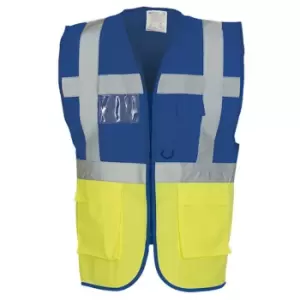 Image of Yoko Hi-Vis Premium Executive/Manager Waistcoat / Jacket (Pack of 2) (3XL) (Hi Vis Yellow/Royal Blue)