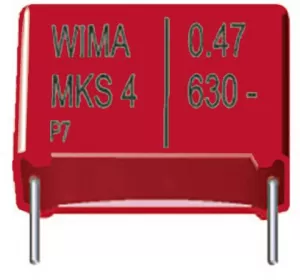 Image of MKS thin film capacitor Radial lead 2.2 uF 50 Vdc 10 5mm L x W x H 7.2 x 5.5 x 11.5mm Wima MKS2B042201F00KSSD 1 p