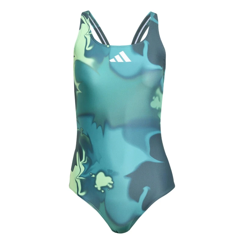 Image of adidas Tie-Dyed Graphic V-Back Swimsuit Womens Aurora Black female 8 (XS)