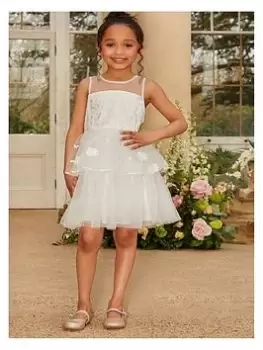 Image of Chi Chi London Younger Girls Floral Lace Tiered Midi Dress - White, Size 4 Years, Women