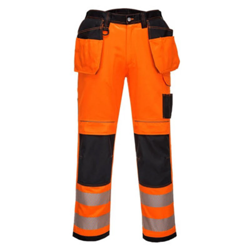 Image of Portwest PW3 Hi Vis Holster Pocket Work Trousers T501OBS32 Colour: Orange / Black