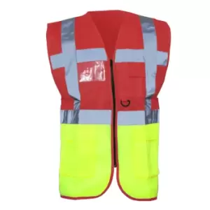 Image of Yoko Hi-Vis Premium Executive/Manager Waistcoat / Jacket (Pack of 2) (3XL) (Red/Hi Vis Yellow)