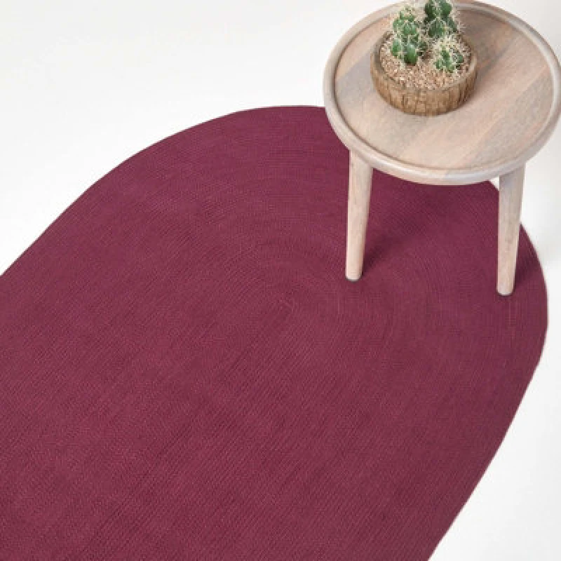 Image of Homescapes Plum Handmade Woven Braided Oval Rug, 50 X 80 Cm