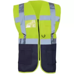 Image of Yoko Hi-Vis Premium Executive/Manager Waistcoat / Jacket (Pack of 2) (3XL) (Hi Vis Yellow/Navy) - Hi Vis Yellow/Navy