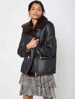 Image of Mint Velvet Bonded Zip Aviator Jacket - Black